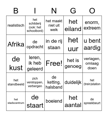 G2 Leerlijst U5 Bingo Card