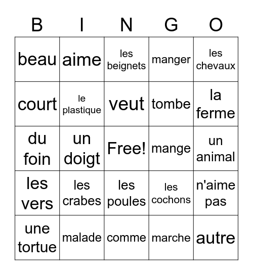 French 8 - Story 6 Bingo Card