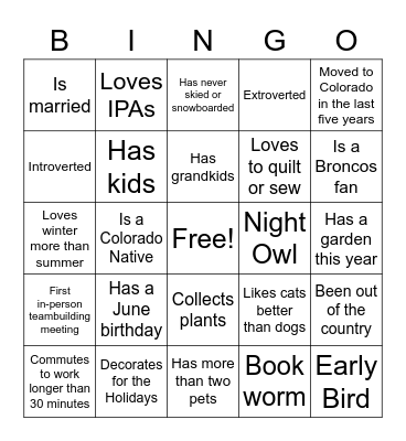 Teambuilding BINGO! Bingo Card