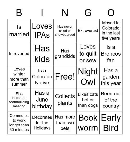 Teambuilding BINGO! Bingo Card