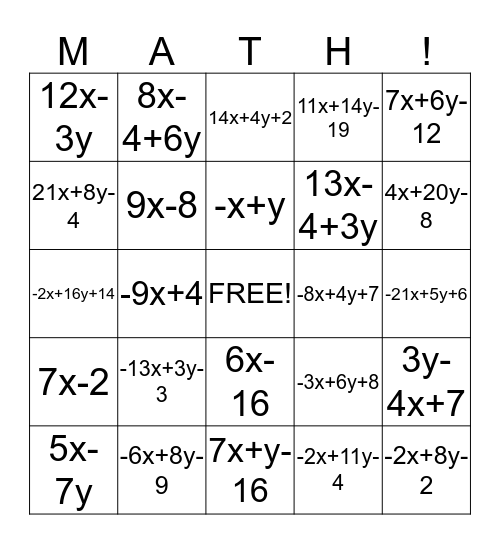 Math-Go! Bingo Card