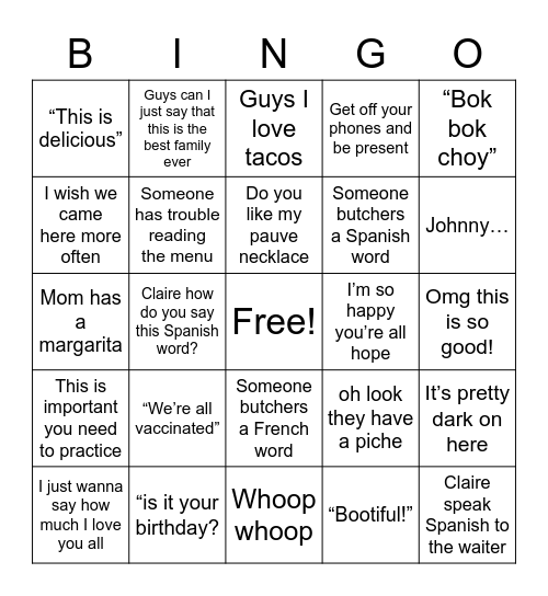 Untitled Bingo Card