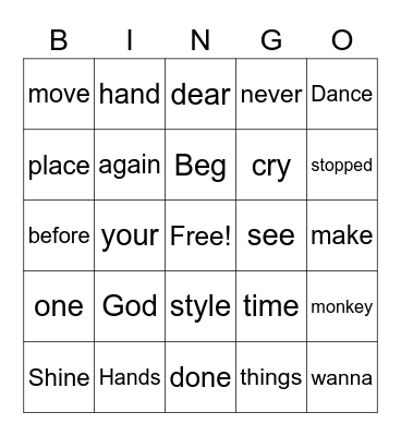 Dance Monkey song Bingo Card