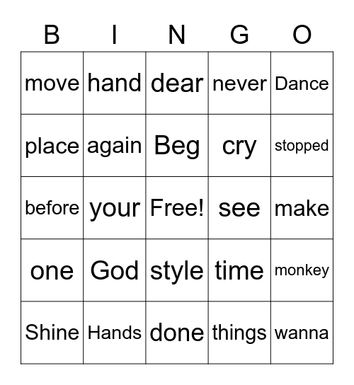 Dance Monkey song Bingo Card