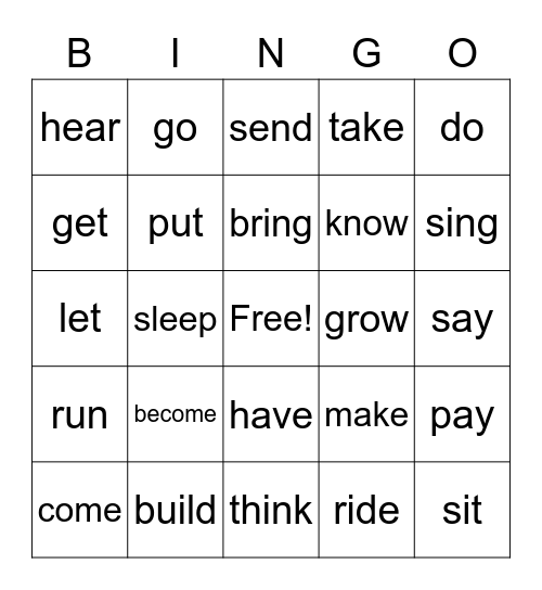 Simple Past Bingo Card