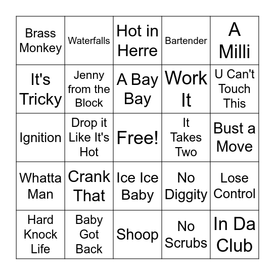 90s/2000s Hip Hop/Rap {Some may be explicit} Bingo Card