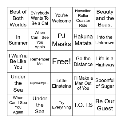 For all you Disney Fans Bingo Card