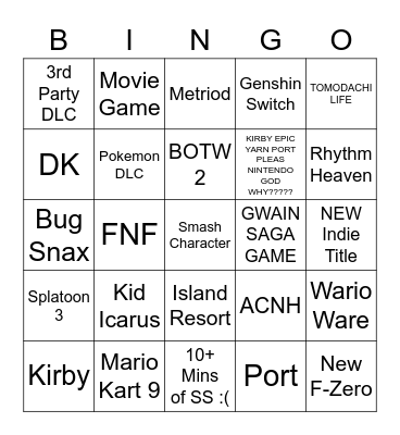 nintendo e3 Bingo Card