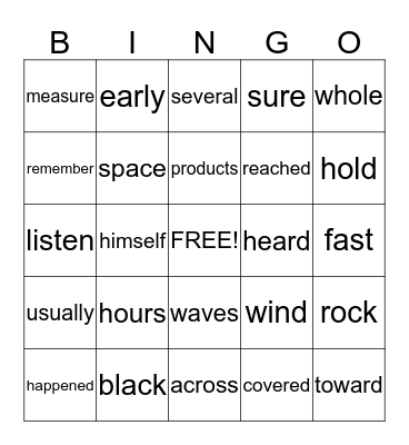 Fry Sight Words 341-360 Bingo Card