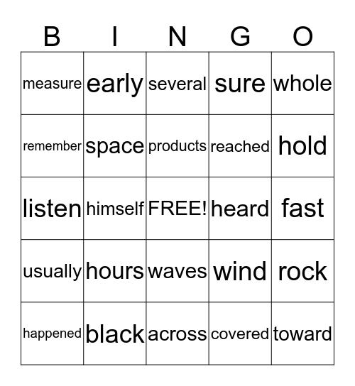 Fry Sight Words 341-360 Bingo Card