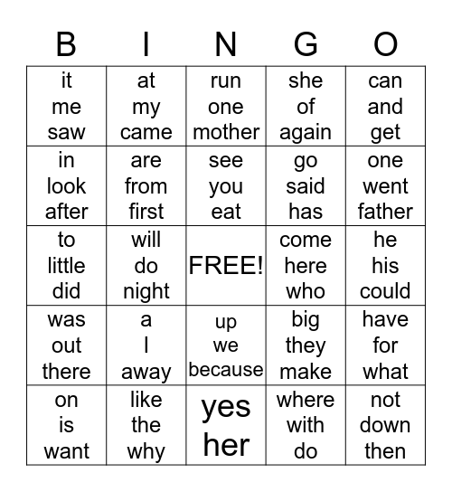 3rd 9 week Sight Word Review Bingo Card