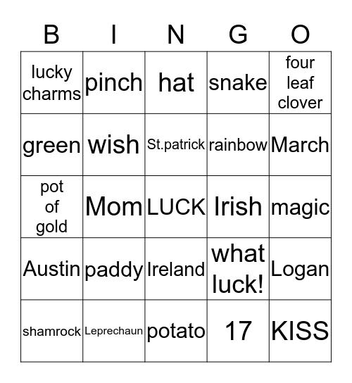 st.patrick day Bingo Card