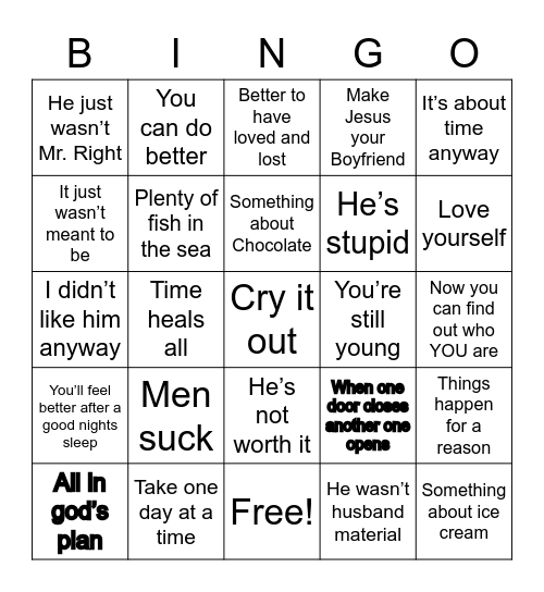 Breakup Cliche Bingo Card