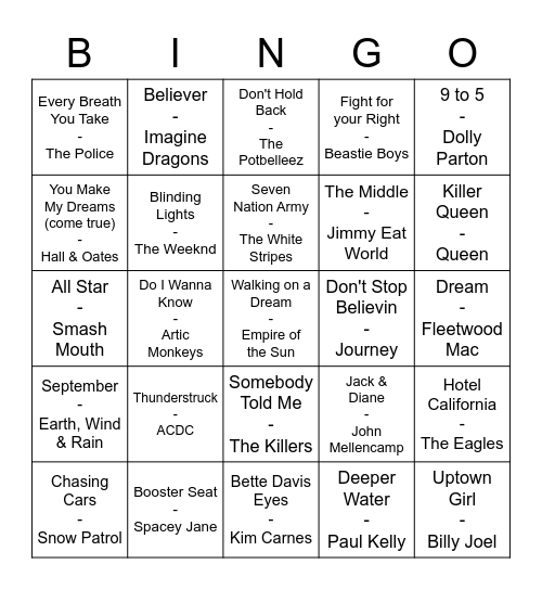 Music Bing Round #1 Bingo Card