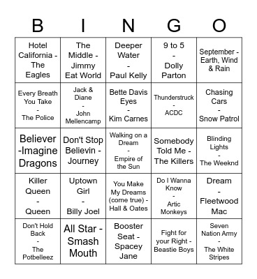 Music Bingo Round #2 Bingo Card