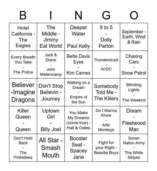 Music Bingo Round #2 Bingo Card