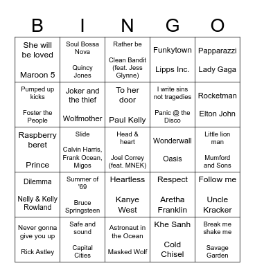 Musical Bingo Round #2 Bingo Card