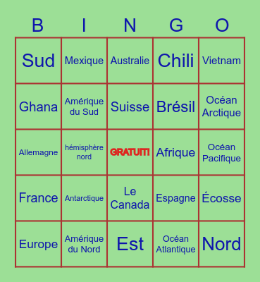 Les Continents Bingo Card