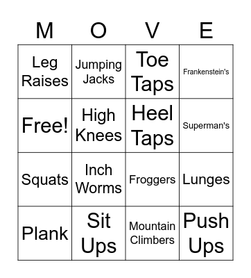 Fitness Bingo Card