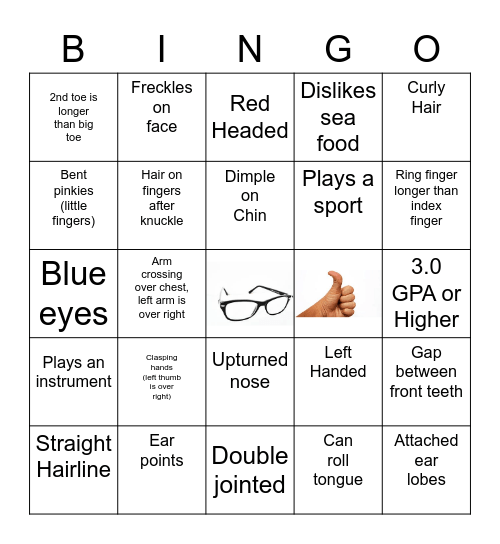 Human Traits Bingo Card