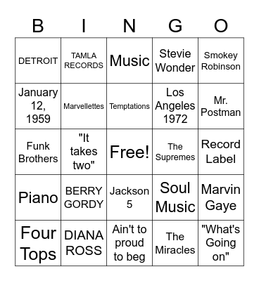 MOTOWN Bingo Card