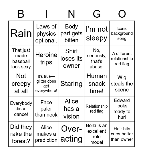 Twilight Bingo Card