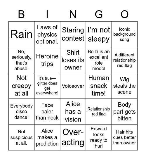 Twilight Bingo Card