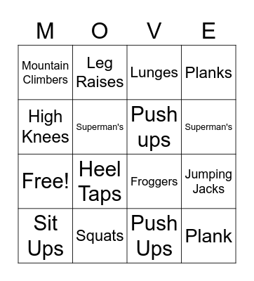 Fitness Bingo Card