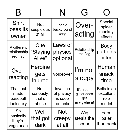 Twilight Bingo Card