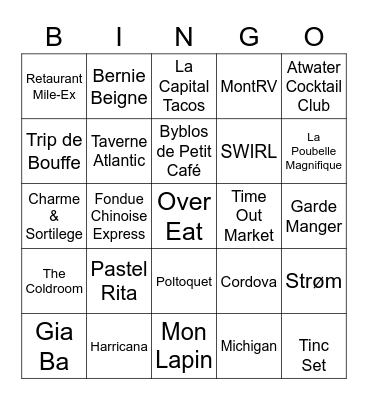 Montreal TODO Bingo Card