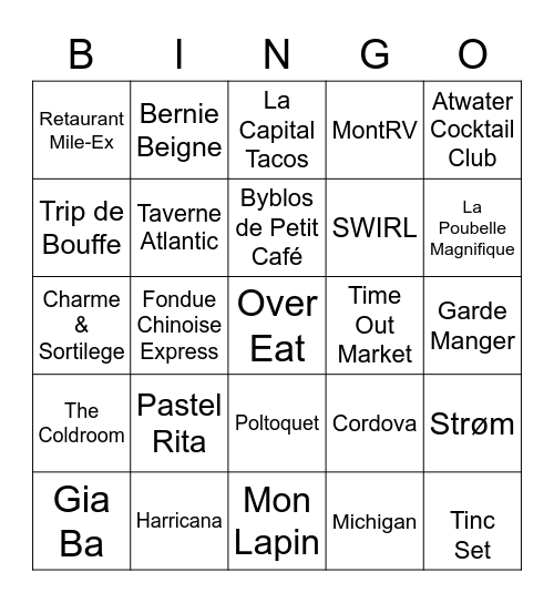 Montreal TODO Bingo Card
