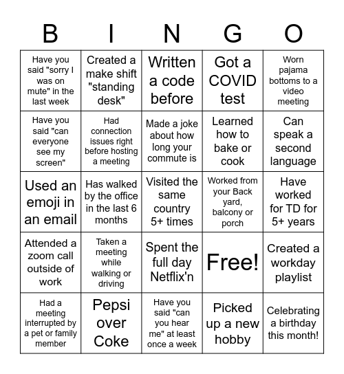 Untitled Bingo Card