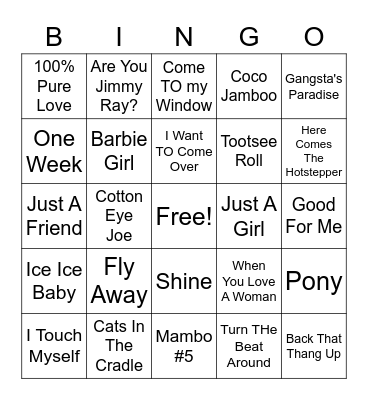 90s Hits Bingo Card