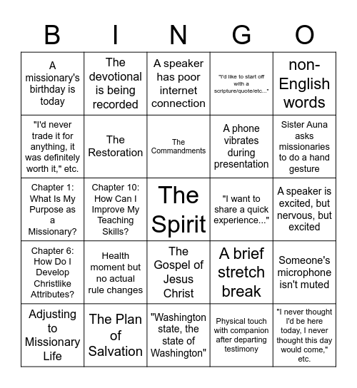Mission Devotional 6 18 Bingo Card
