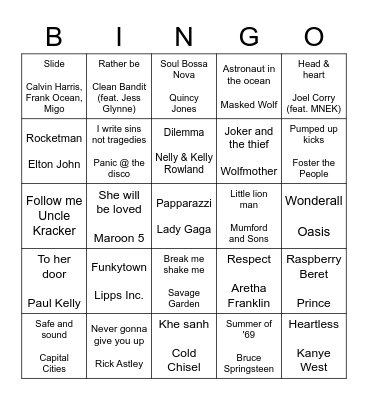 Musical Bingo Round #2 Bingo Card