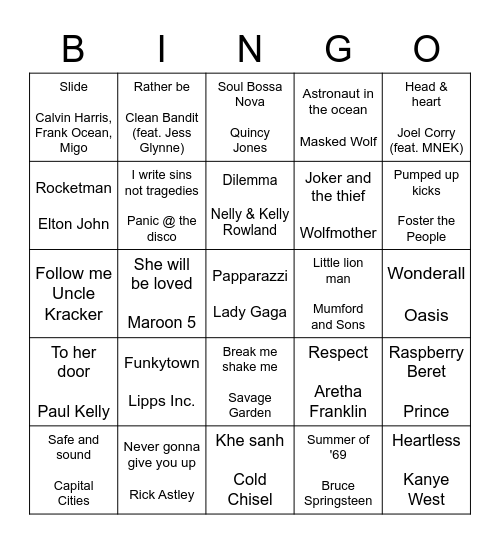 Musical Bingo Round #2 Bingo Card