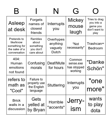 Caleb Bingo Card