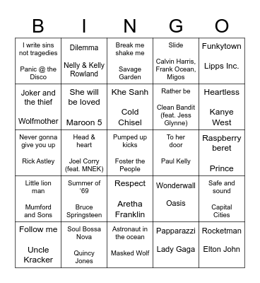 Musical Bingo Round #2 Bingo Card