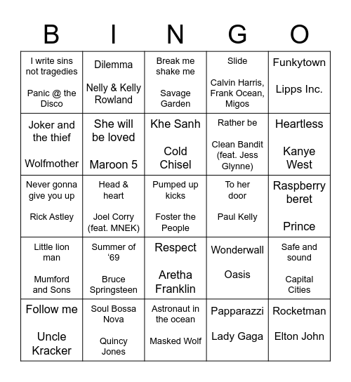 Musical Bingo Round #2 Bingo Card
