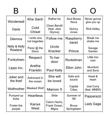 Musical Bingo Round #2 Bingo Card