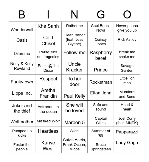 Musical Bingo Round #2 Bingo Card