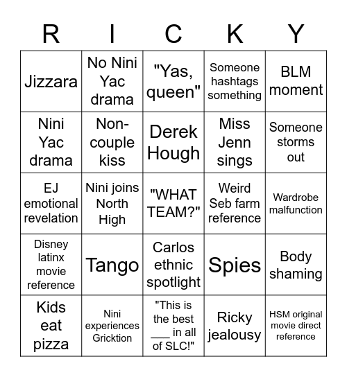 HSMTMTS Season 2, Episode 5 Bingo Card