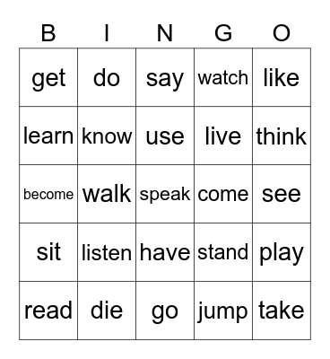 Past simple, regular & irregular verbs Bingo Card