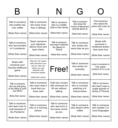 Human Bingo Card