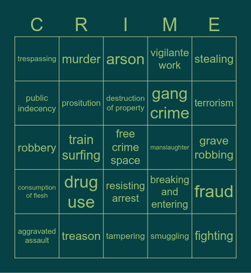 changeling crime bingo Card