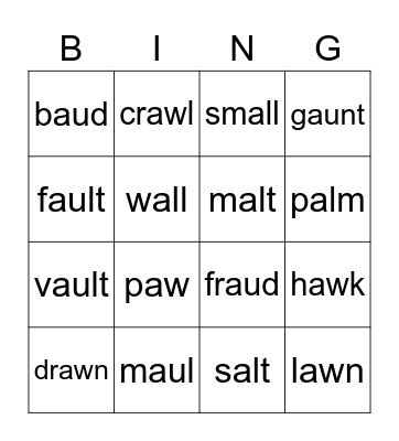 Unit 7 phonics Bingo Card