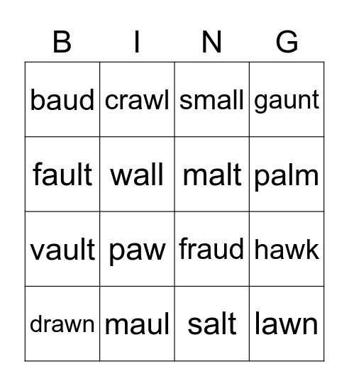 Unit 7 phonics Bingo Card