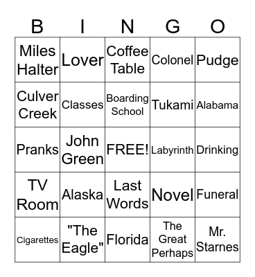 Looking for Alaska  Bingo Card
