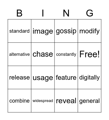 B2L9 Vocabulary Bingo Card