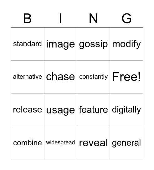 B2L9 Vocabulary Bingo Card